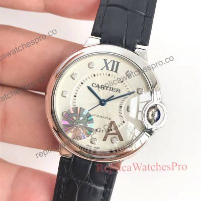 Replica Ballon Bleu De Cartier 36mm White Face Black Leather Band Watch